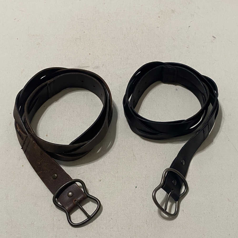 Vintage Black and Brown Leather Belts women M boho festival casual set of 2 Y2K